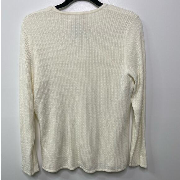 2 Piece Cardigan Sweater Set Long Sleeve T-Shirt Top Cream Knit Large Fisherman - Picture 7 of 15